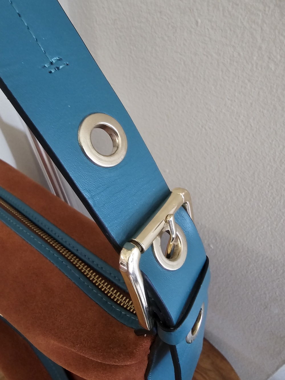 Lodis Teal & Rust Suede Shoulder Bag - Picture 4 of 7